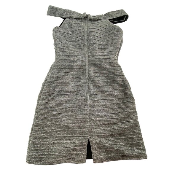 Vtg NINA CANACCI Women Off the Shoulder Mini Dress Sz 10 Silver Cocktail Wedding - Picture 7 of 16